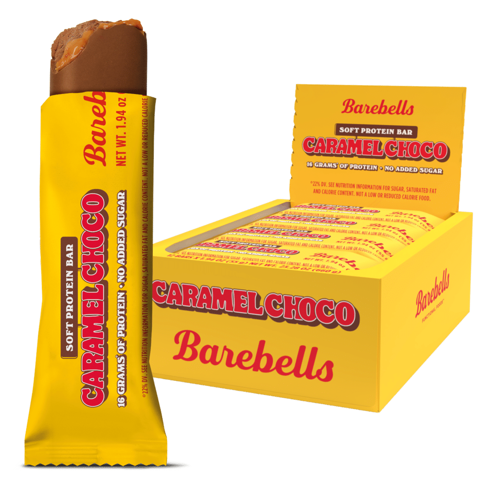 Barebells Soft Protein Bar Caramel Choco 16g protein no added sugar caixa box tray 12x55g