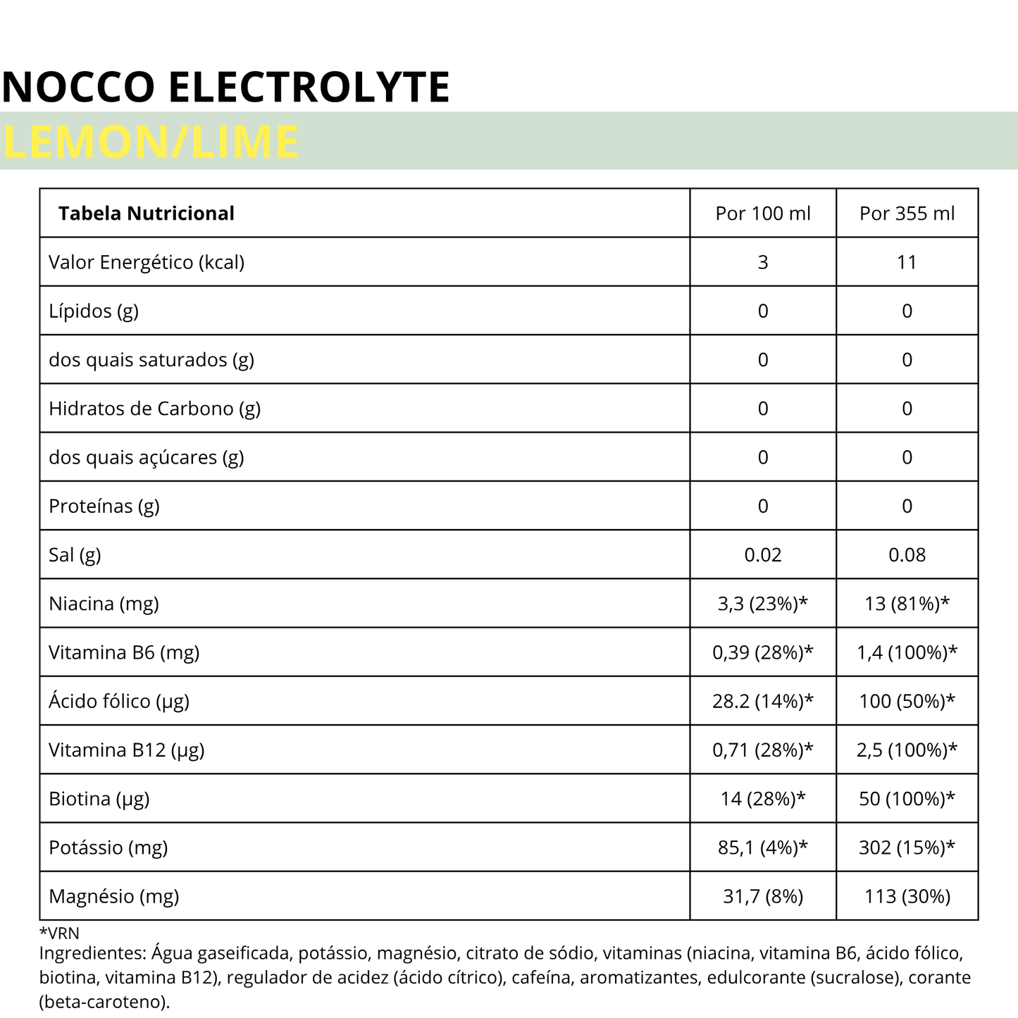 NOCCO ELECTROLYTE LEMON/LIME