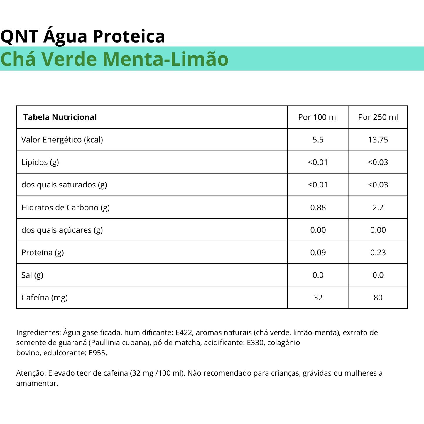 QNT Energy & Collagen Matcha - Chá Verde Menta-Limão