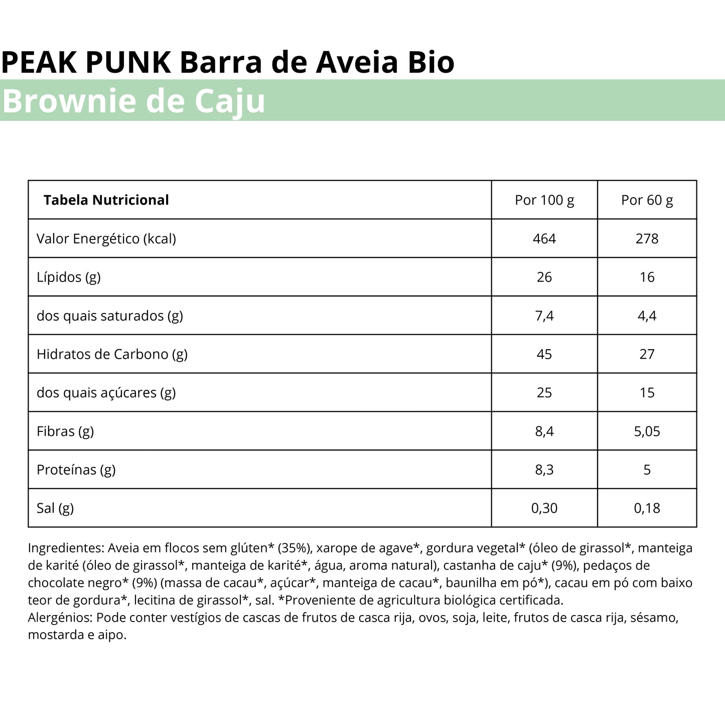 Peak Punk Bio Oat Flapjack Brownie de Caju