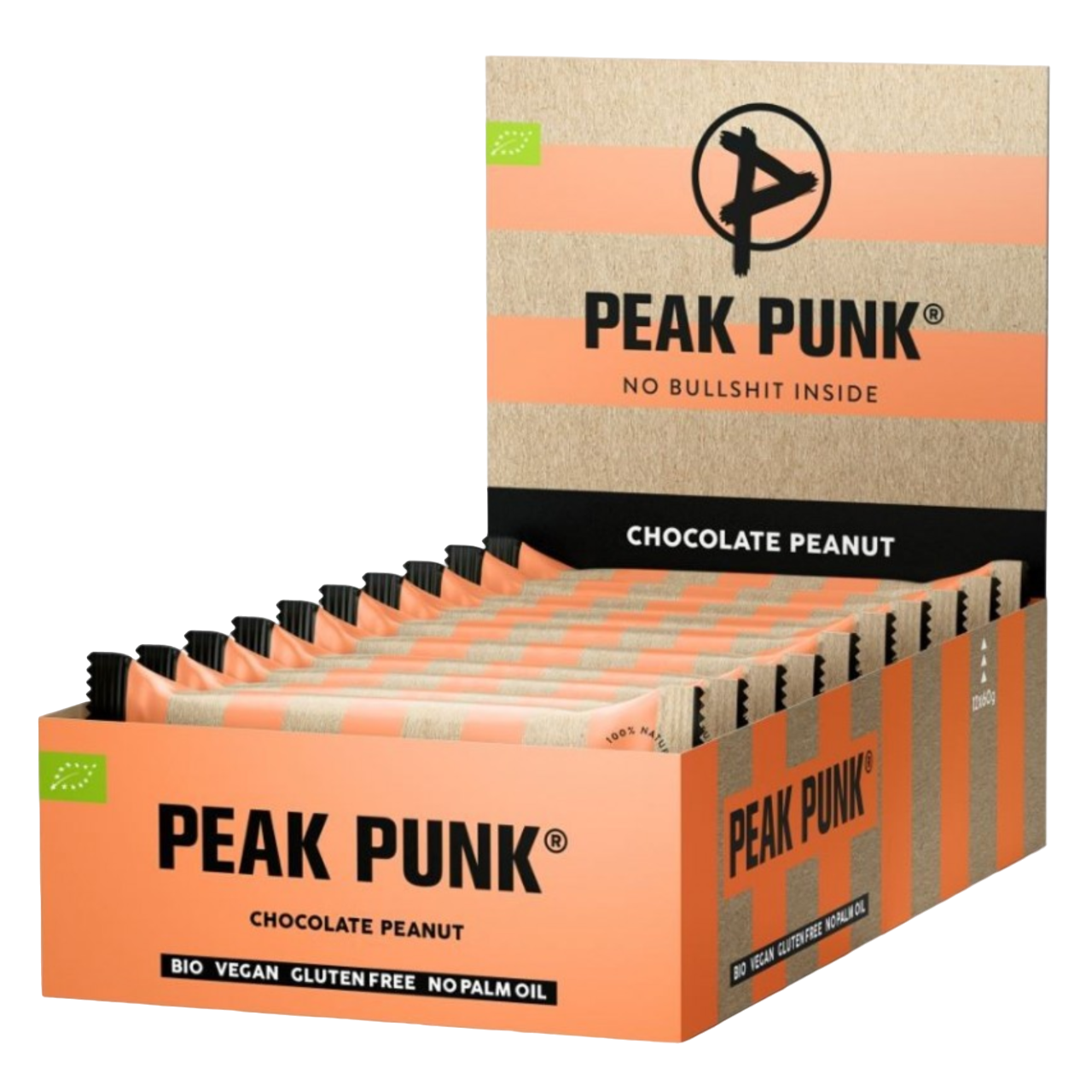 Peak Punk Bio Oat Flapjack Chocolate e Amendoim Chocolate Peanut 12x60g Vegan Sem Glúten Gluten Free orgânico Aveia Orgânico