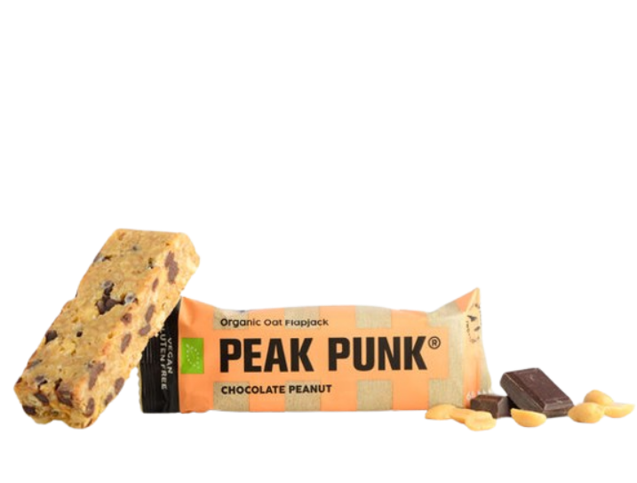 Peak Punk Bio Oat Flapjack Chocolate e Amendoim Chocolate Peanut 12x60g Vegan Sem Glúten Gluten Free orgânico Aveia Orgânico