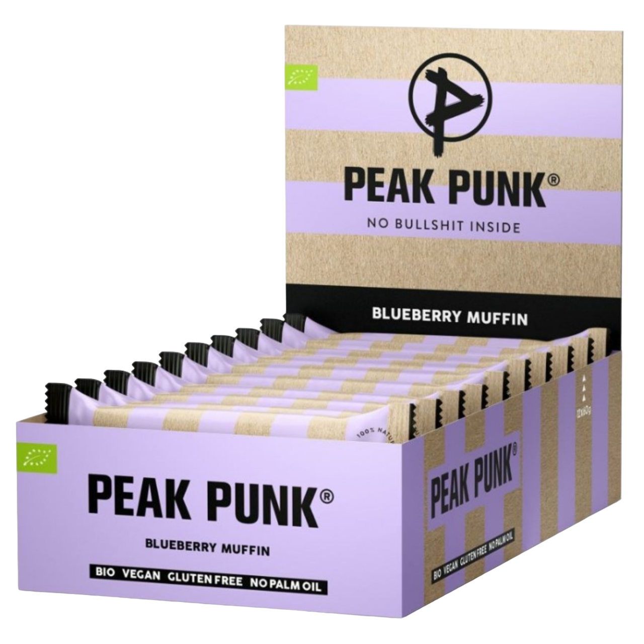 Peak Punk Bio Oat Flapjack Muffin de Mirtilo Blueberry Muffin 12x60g Vegan Sem Glúten Gluten Free orgânico Aveia Orgânico