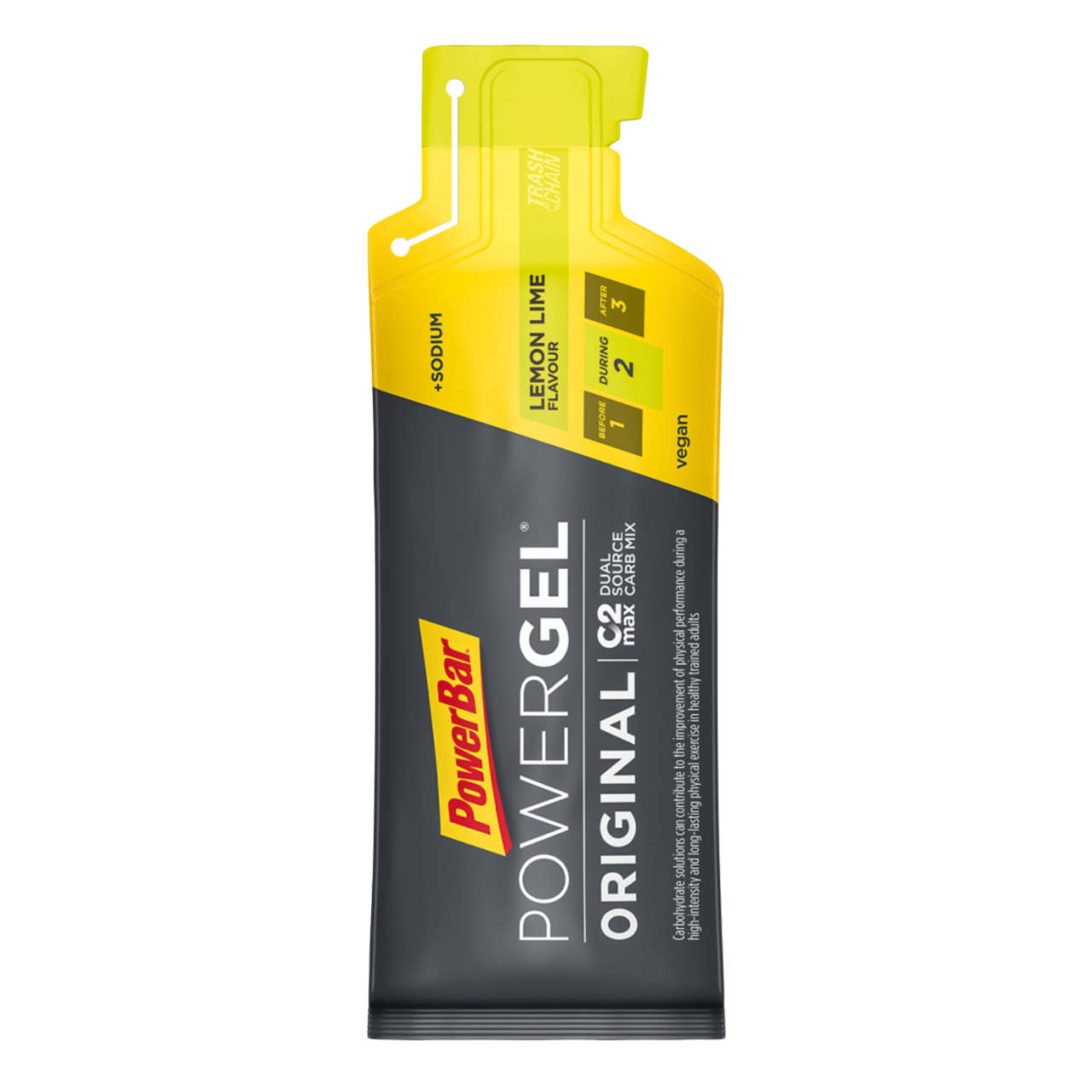 Powerbar PowerGel Original Limão Lima Lemon Lime 41g hidratos de carbono C2MAX Dual Source Carb Mix sódio fruta concentrado aromas naturais Vegan Cologne List