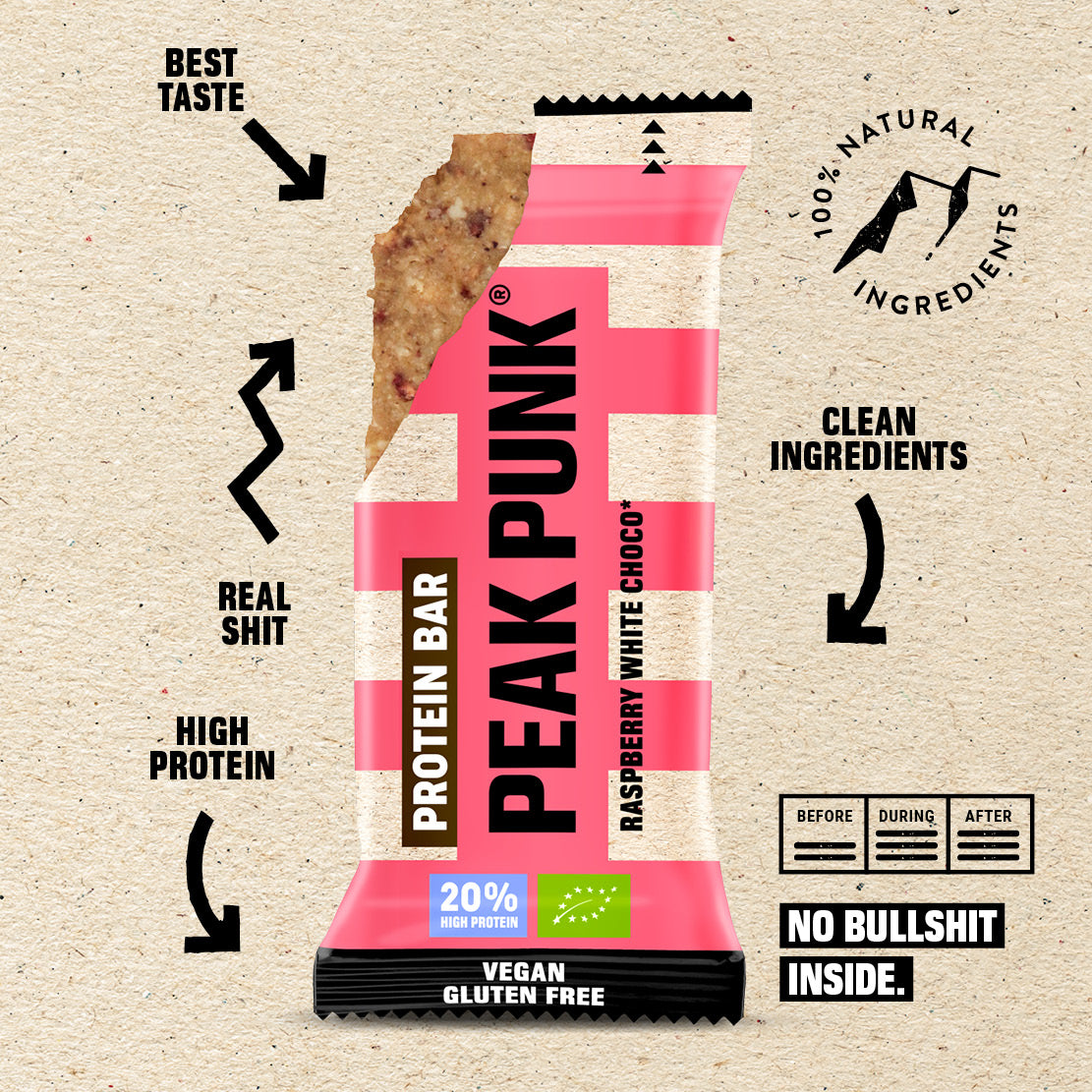 Peak Punk Bio High Protein Bar Chocolate Branco e Framboesa