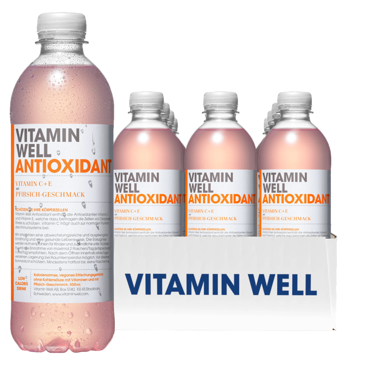 Vitamin Well ANTIOXIDANT Pêssego 12x500ml Vitaminas C Vitaminas E Selénio Magnésio extratos de frutas frutose antioxidantes manganês zinco