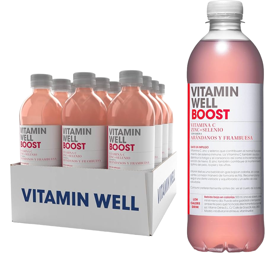 Vitamin Well BOOST Mirtilo/Framboesa 12x500ml Vitamina C Zinco Selénio extratos de frutas minerais frutose sistema imunitário