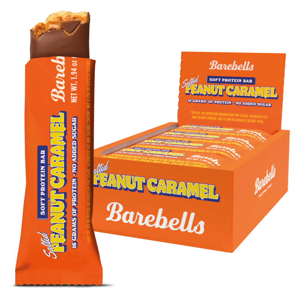 Barebells Soft Salted Peanut Caramel Protein Bar 16g of Protein No Added Sugar caixa box tray 12x55g