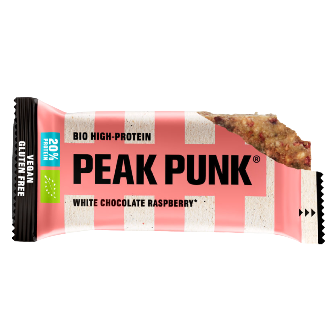 Peak Punk Bio High Protein Bar Chocolate Branco Framboesa White Chocolate Raspberry 55g Vegan Sem Glúten Gluten Free orgânico biológico