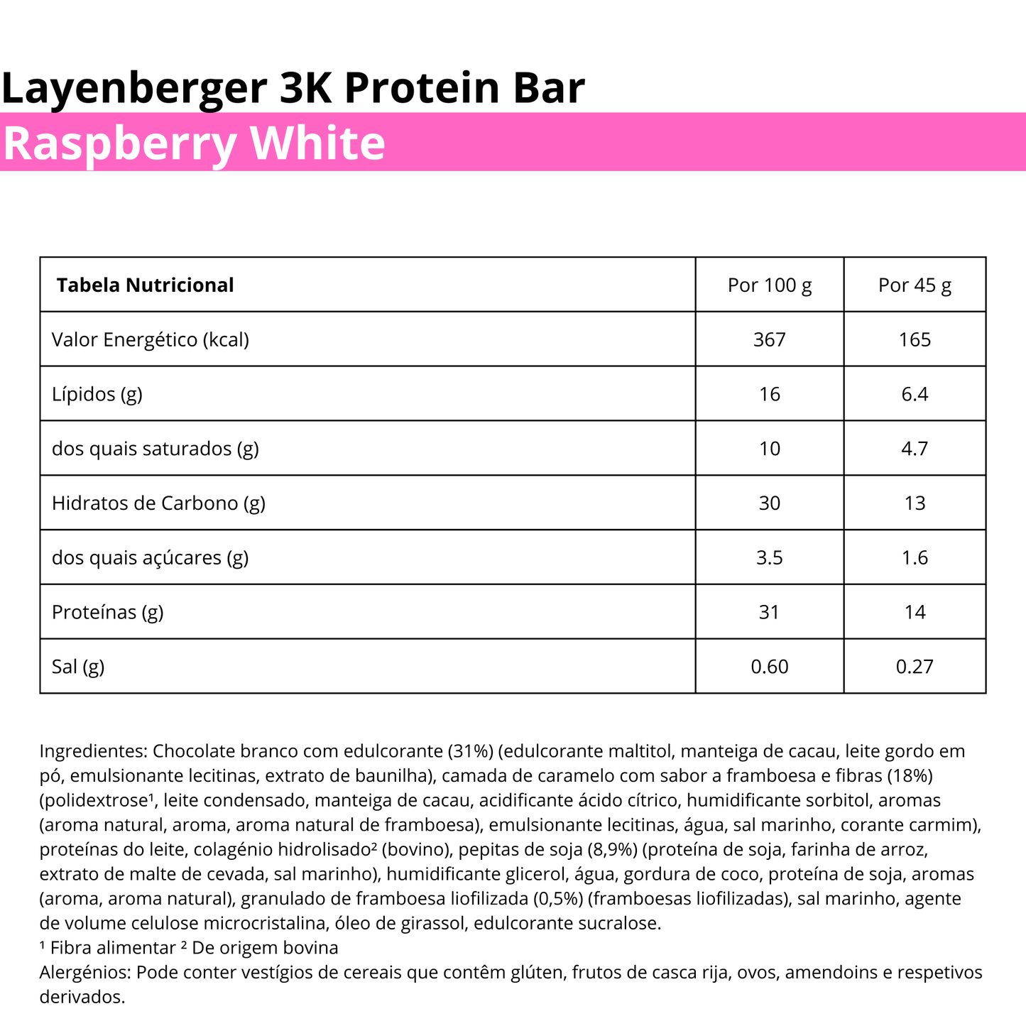 Layenberger 3K Protein Bar - Crunchy Raspberry White