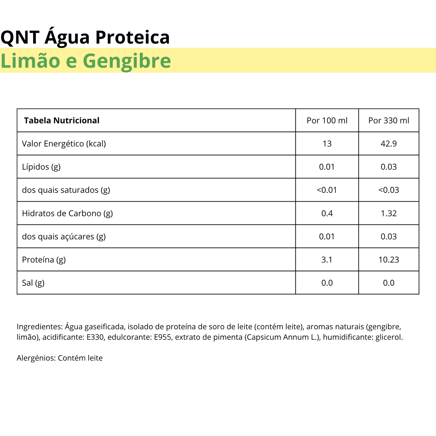 QNT Água Proteica Limão e Gengibre