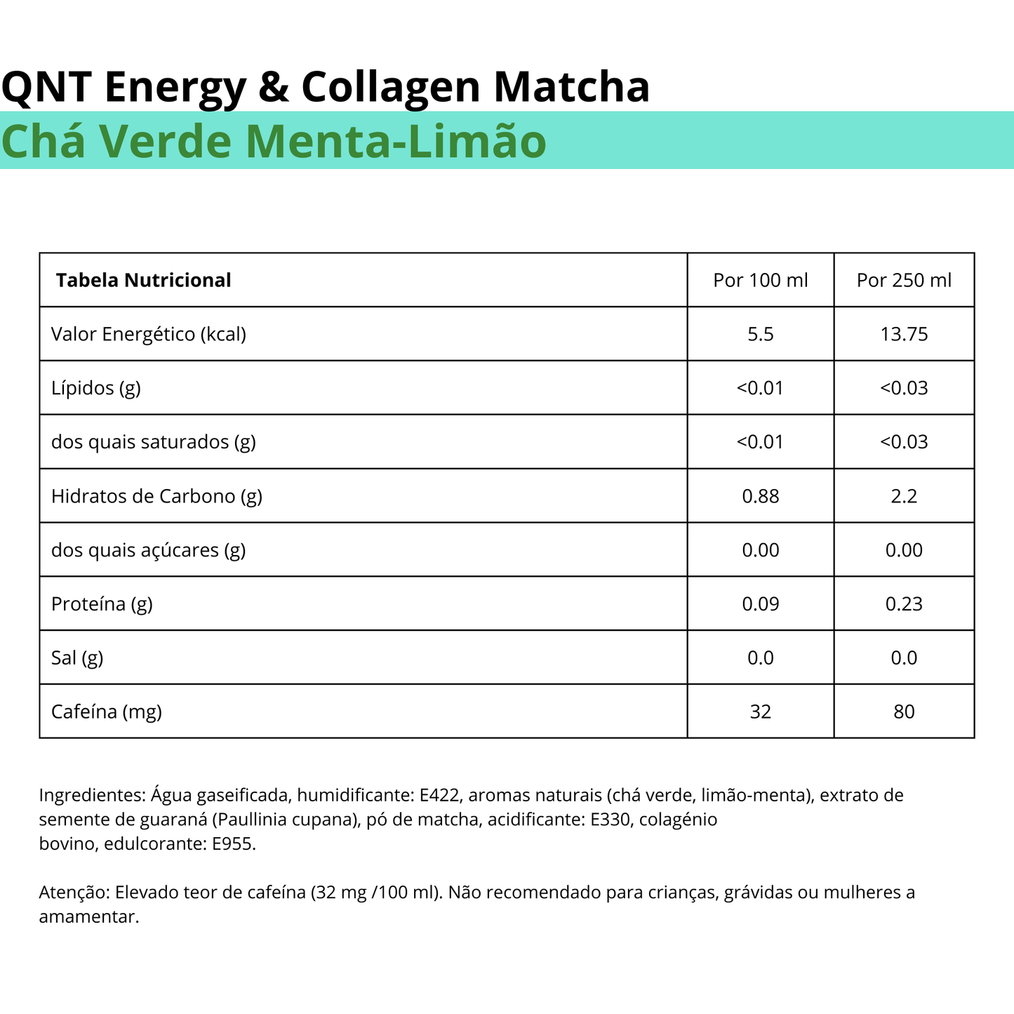 QNT Energy & Collagen Matcha - Chá Verde Menta-Limão