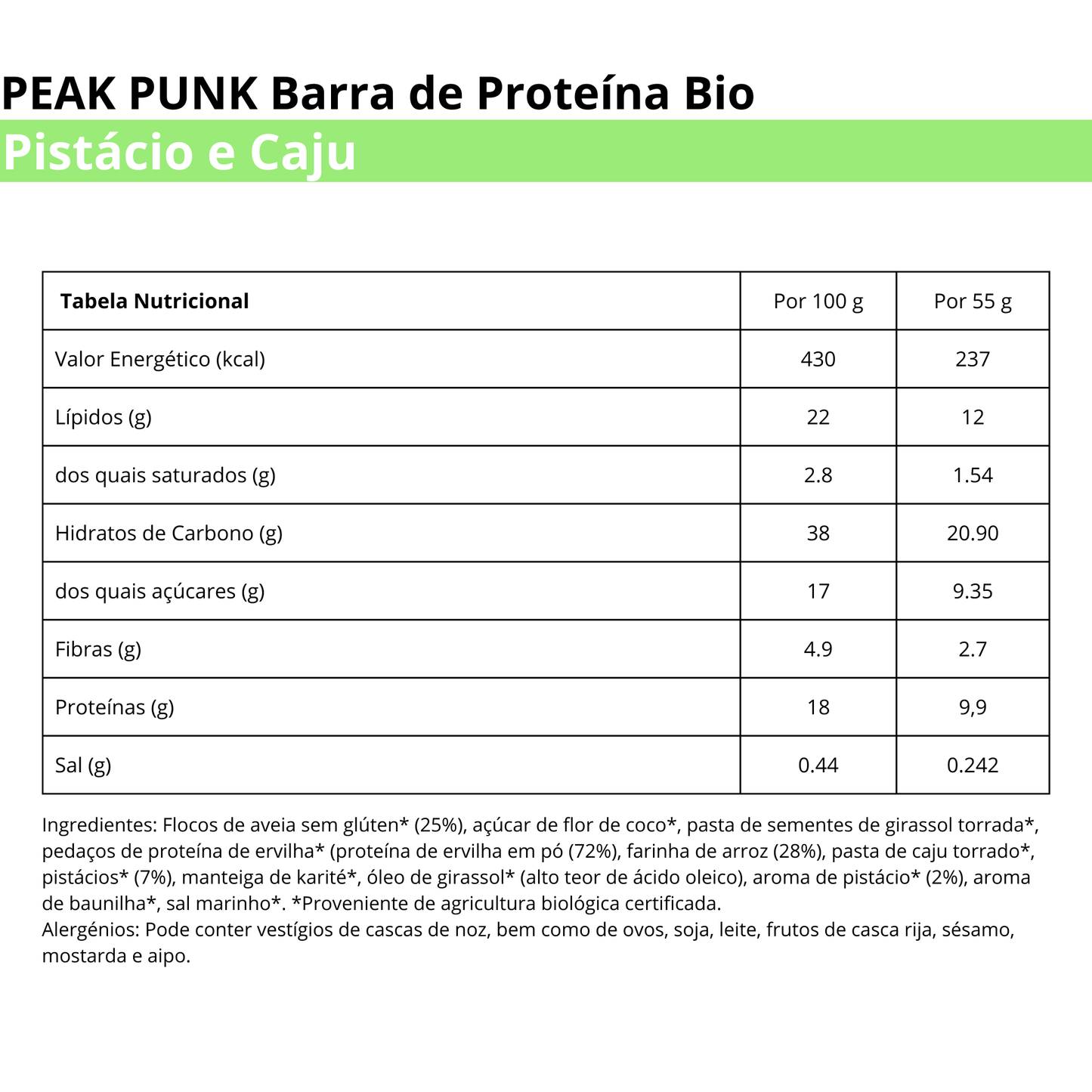 Peak Punk Bio Protein Bar de Pistácio e Caju