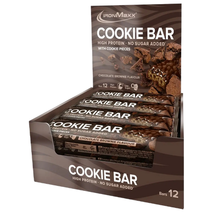 IronMaxx Cookie Bar Chocolate Brownie 12x45g High Protein No Sugar Added With Cookie Pieces
Sem adição de açúcares com pedaços de bolacha