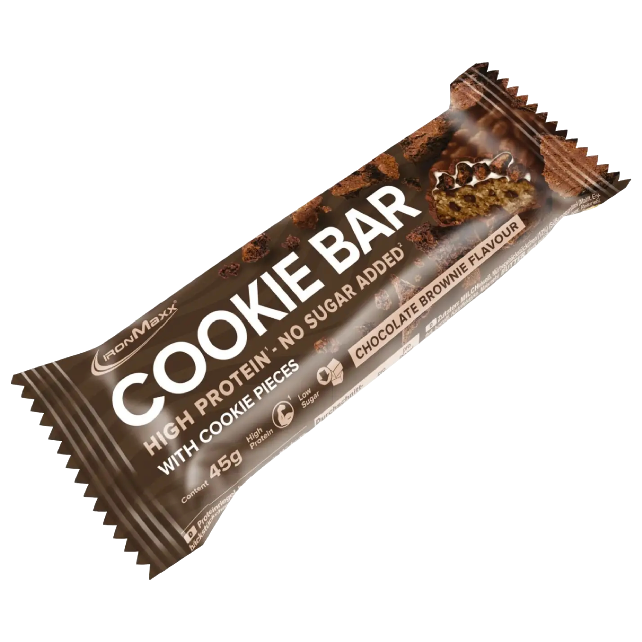 IronMaxx Cookie Bar Chocolate Brownie High Protein No Sugar Added With Cookie Pieces
Sem adição de açúcares com pedaços de bolacha