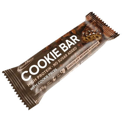 IronMaxx Cookie Bar Chocolate Brownie High Protein No Sugar Added With Cookie Pieces
Sem adição de açúcares com pedaços de bolacha