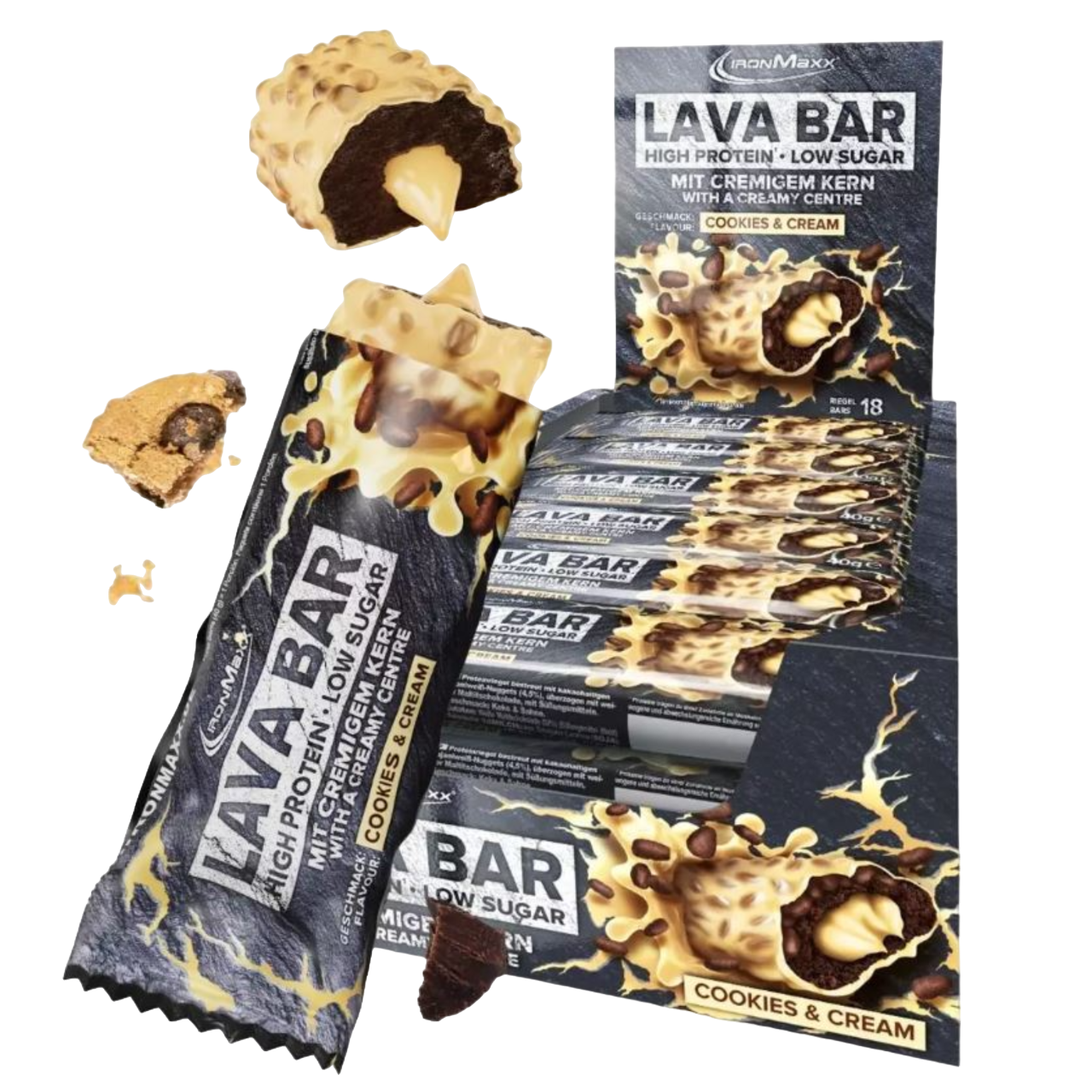 IronMaxx Lava Bar Bolacha & Nata 18x40g recheio cremoso Baixo teor de açúcar Alto teor de proteína
IronMaxx Lava Bar Cookies&Cream 18x40g High Protein Low Sugar 