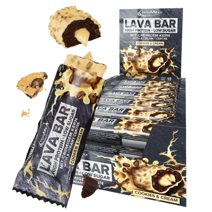 IronMaxx Lava Bar Bolacha & Nata 18x40g recheio cremoso Baixo teor de açúcar Alto teor de proteína
IronMaxx Lava Bar Cookies&Cream 18x40g High Protein Low Sugar 