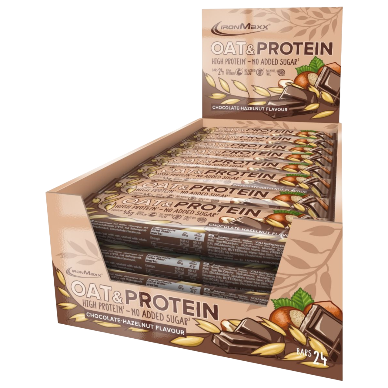 IronMaxx Oat & Protein Chocolate Avelã   24x45g Alto teor de proteína Sem adição de açúcares Sem óleo de palma
IronMaxx Oat & Protein Chocolate Hazelnut 24x45g High Protein No added Sugar Palm Oil Free