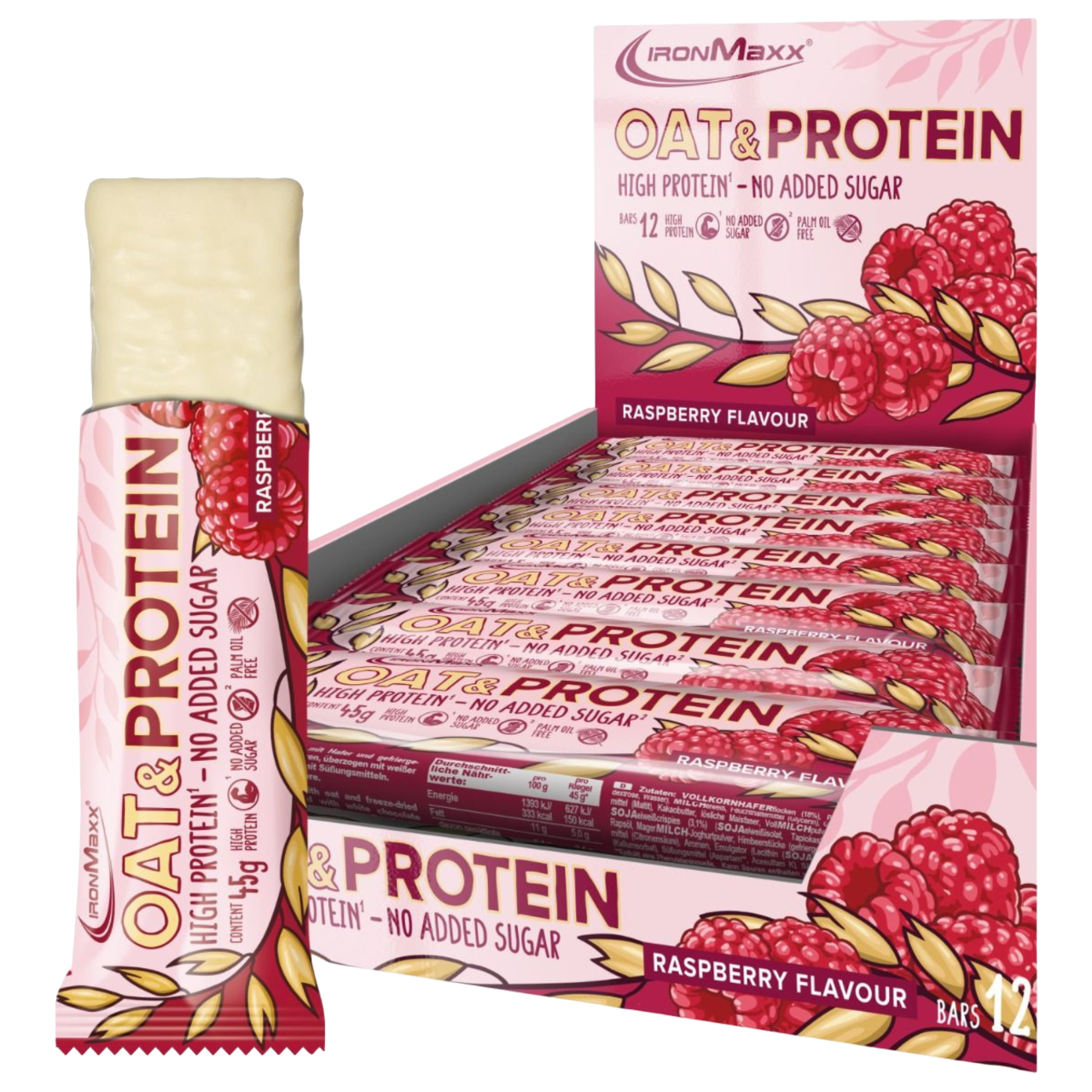 IronMaxx Oat & Protein Framboesa 12x45g Alto teor de proteína Sem adição de açúcares Sem óleo de palma
IronMaxx Oat & Protein Raspberry 12x45g High Protein No added Sugar Palm Oil Free