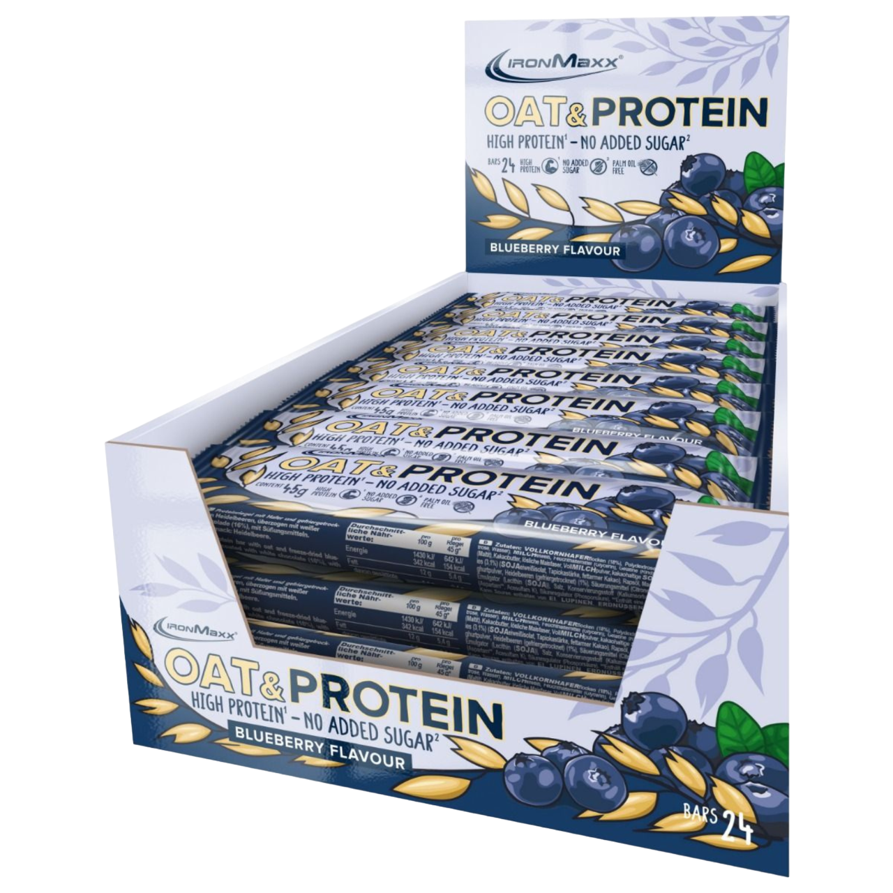 IronMaxx Oat & Protein Mirtilo 24x45g Alto teor de proteína Sem adição de açúcares Sem óleo de palma
IronMaxx Oat & Protein Blueberry 24x45g High Protein No added Sugar Palm Oil Free