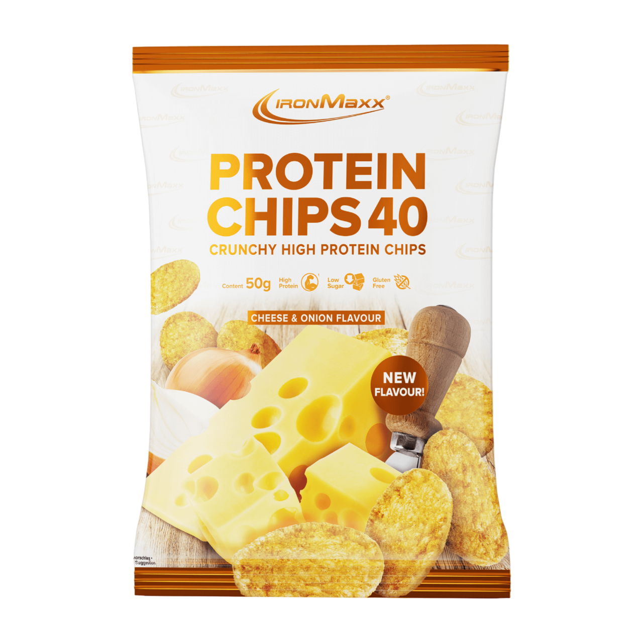 IronMaxx Protein Chips 40 Queijo&Cebola 50g Elevado teor de proteína e fibra Sem óleo de palma Baixo teor de açúcar Assadas em vez de fritas sem Glúten
IronMaxx Protein Chips 40 Cheese&Onion High Protein Low Sugar Gluten Free