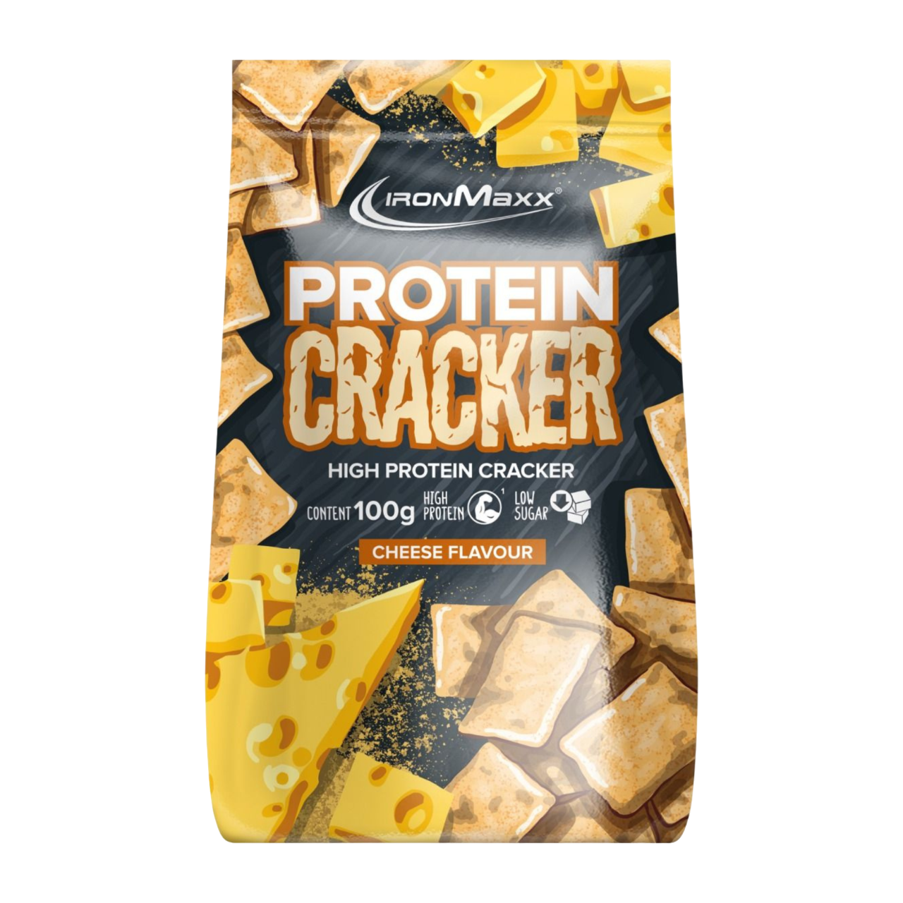 IronMaxx Protein Cracker Queijo 100g rica em proteínas Baixo teor de açúcar 
IronMaxx Protein Cracker Cheese 100g High Protein Low Sugar