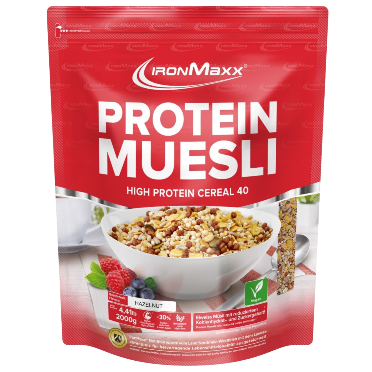 IronMaxx Protein Muesli Avelã 2Kg Granola Proteica Rico em Fibra Elevado teor de proteína Baixo teor de açúcar
IronMaxx Protein Muesli Hazelnut 2Kg High Protein Low Sugar Vegan