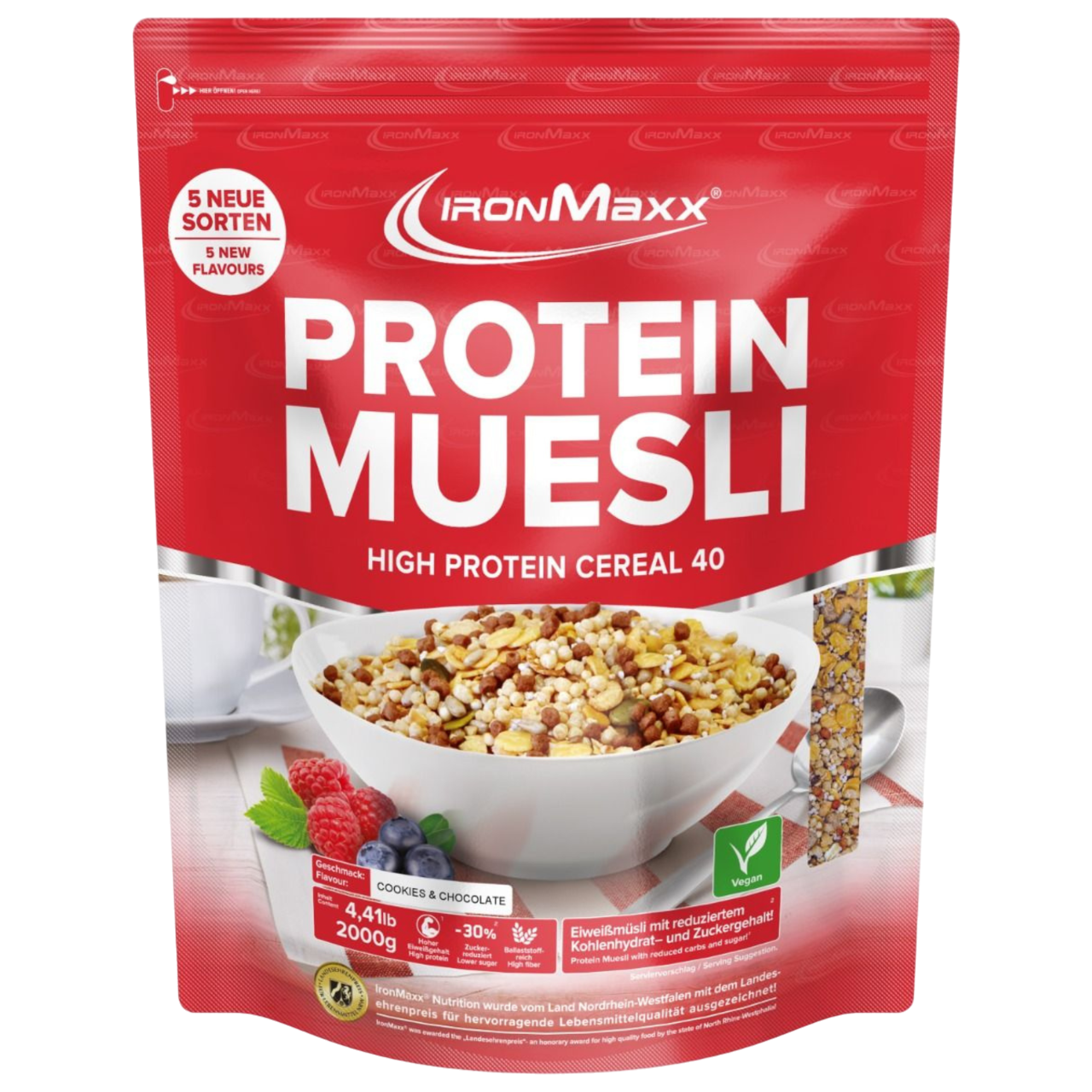 IronMaxx Protein Muesli Bolacha&Chocolate 2Kg Granola Proteica Rico em Fibra Elevado teor de proteína Baixo teor de açúcar
IronMaxx Protein Muesli Cookies&Cream 2Kg High Protein Low Sugar Vegan