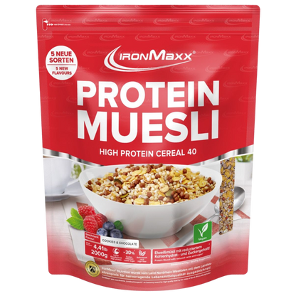 IronMaxx Protein Muesli Bolacha&Chocolate 2Kg Granola Proteica Rico em Fibra Elevado teor de proteína Baixo teor de açúcar
IronMaxx Protein Muesli Cookies&Cream 2Kg High Protein Low Sugar Vegan