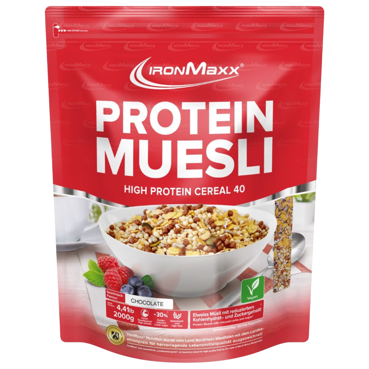 IronMaxx Protein Muesli Chocolate 2Kg Granola Proteica Rico em Fibra Elevado teor de proteína Baixo teor de açúcar
IronMaxx Protein Muesli Chocolate 2Kg High Protein Low Sugar Vegan