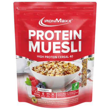 IronMaxx Protein Muesli Chocolate 2Kg Granola Proteica Rico em Fibra Elevado teor de proteína Baixo teor de açúcar
IronMaxx Protein Muesli Chocolate 2Kg High Protein Low Sugar Vegan