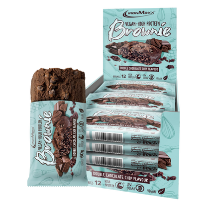 IronMaxx Vegan Brownie proteico, duplo chocolate, baixo em açúcares 12x60g
Vegan-High Protein Brownie Double Chocolate Chip Flavor