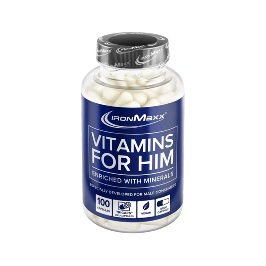 IronMaxx Vitaminas para Ele 100 Cap.
Cálcio Magnésio Zinco Niacina Vitamina B3 Vitamina B6 Vitamina B12 
IronMaxx Vitamins For Him