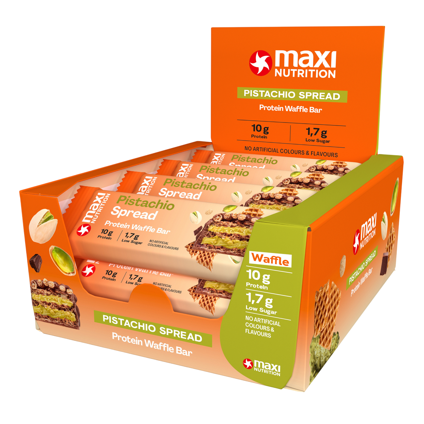 Maxi Nutrition Wafer - Pistaccio Spread 12x39g
barra
proteico
proteina