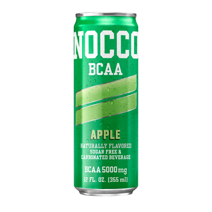 NOCCO BCAA+ Apple Maçã 330ml Sem açúcar Sugar Free sem cafeína Vegan BCAA 4:1:1 (Leucina, Valina e Isoleucina) 5000 mg Vitamina B6 Vitamina B12 Biotina Ácido Fólico Niacina