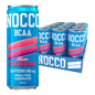 NOCCO BCAA Morango Miami Strawberry 24x330ml Cafeína 180mg Caffeine Sem açúcar Sugar Free Vegan BCAA 4:1:1 (Leucina, Valina e Isoleucina) 3000 mg Vitamina B6 Vitamina B12 Biotina Ácido Fólico Niacina