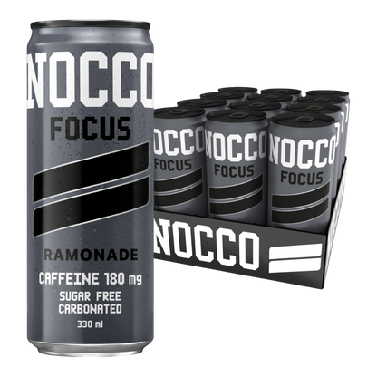 NOCCO Focus Ramonade 24x330ml
Cafeína 180mg Caffeine Sem açúcar Sugar Free Vegan Vitamina B6 Vitamina B12 Biotina Ácido Fólico Niacina