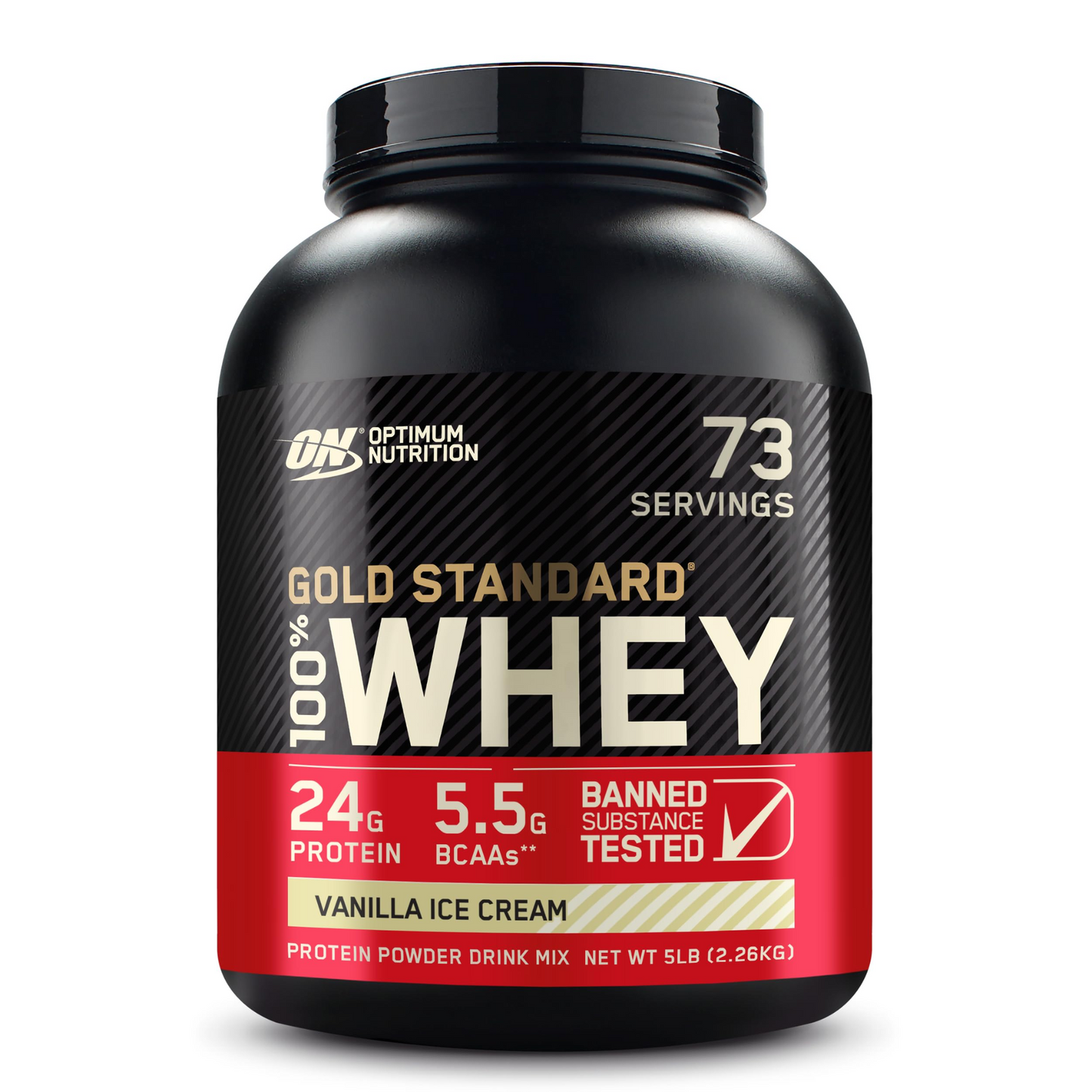 Optimum Nutrition Gold Standard 100% Whey Protein Gelado de Baunilha Vanilla Ice Cream 2.26Kg 5.5g BCAA  24g Protein