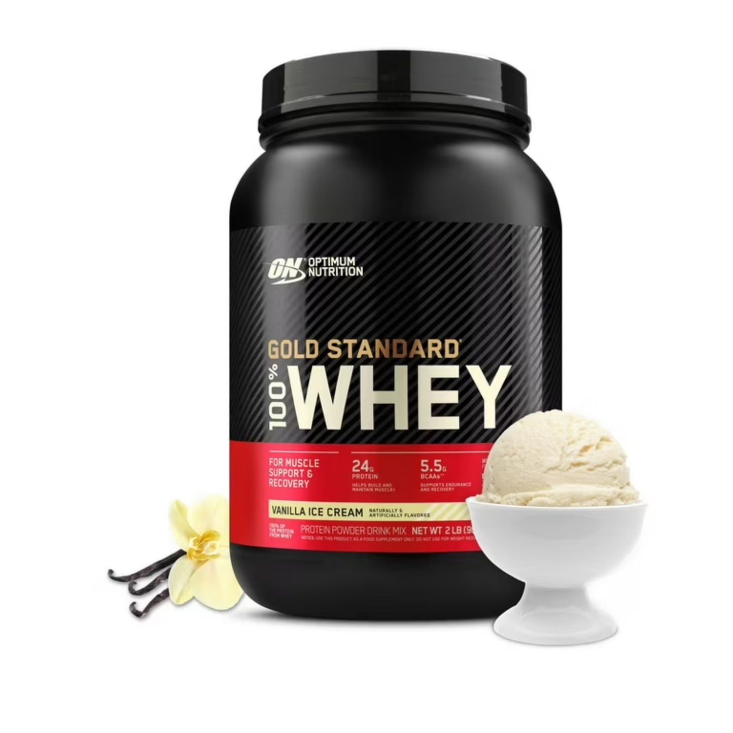 Optimum Nutrition Gold Standard 100% Whey Protein Gelado de Baunilha Vanilla Ice Cream 896g 5.5g BCAA  24g Protein