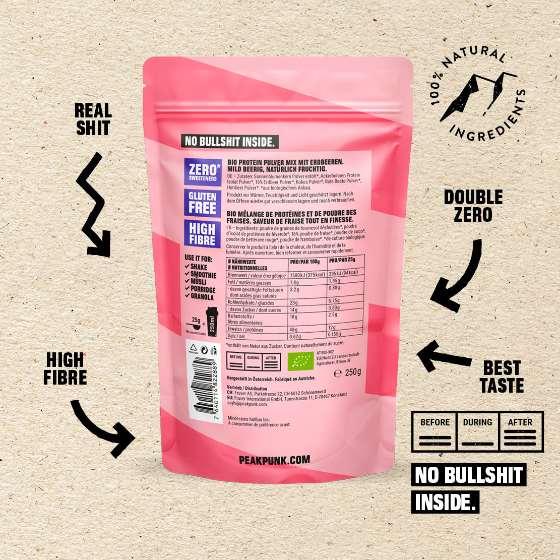PEAK PUNK Bio High-Protein Shake - Strawberry 250g