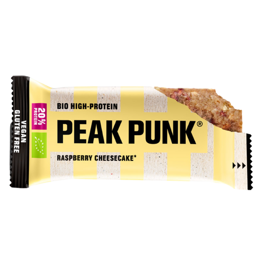 Peak Punk Bio High Protein Bar Cheesecake de Framboesa Raspberry Cheesecake 55g Vegan Sem Glúten Gluten Free orgânico biológico