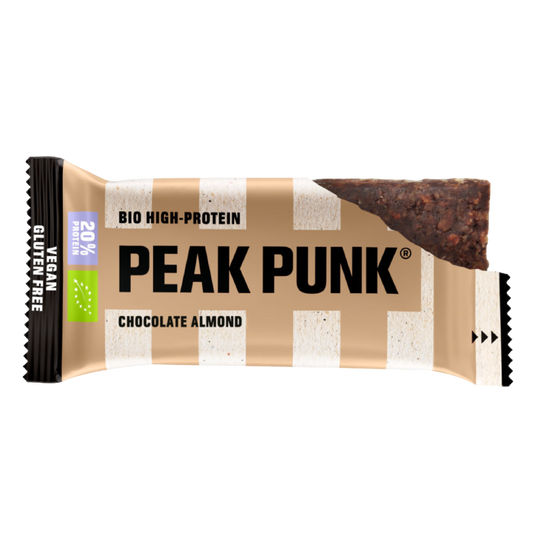Peak Punk Bio High Protein Bar Chocolate de Amêndoa Chocolate Almond 55g Vegan Sem Glúten Gluten Free orgânico biológico