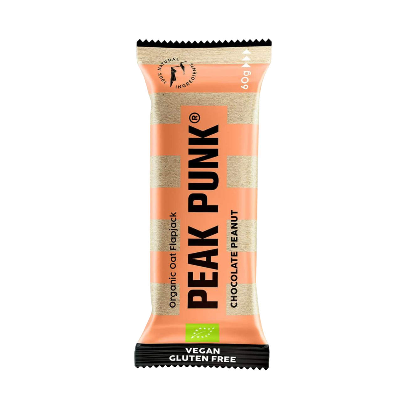 Peak Punk Bio Oat Flapjack Chocolate e Amendoim Chocolate Peanut 60g Vegan Sem Glúten Gluten Free orgânico  Aveia Orgânico