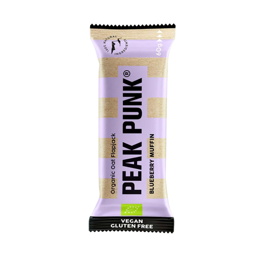 Peak Punk Bio Oat Flapjack Muffin de Mirtilo Blueberry Muffin 60g Vegan Sem Glúten Gluten Free orgânico  Aveia Orgânico