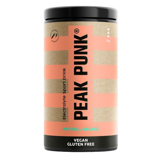 Peak Punk Pó Eletrólito de Laranja Orange 1kg Electrolyte Sport Drink Vegan Sem Glúten Gluten Free orgânico   26% de ingredientes orgânicos 100% Natural sódio, cálcio, magnésio, potássio, cloreto sem lactose Sem óleo de palma