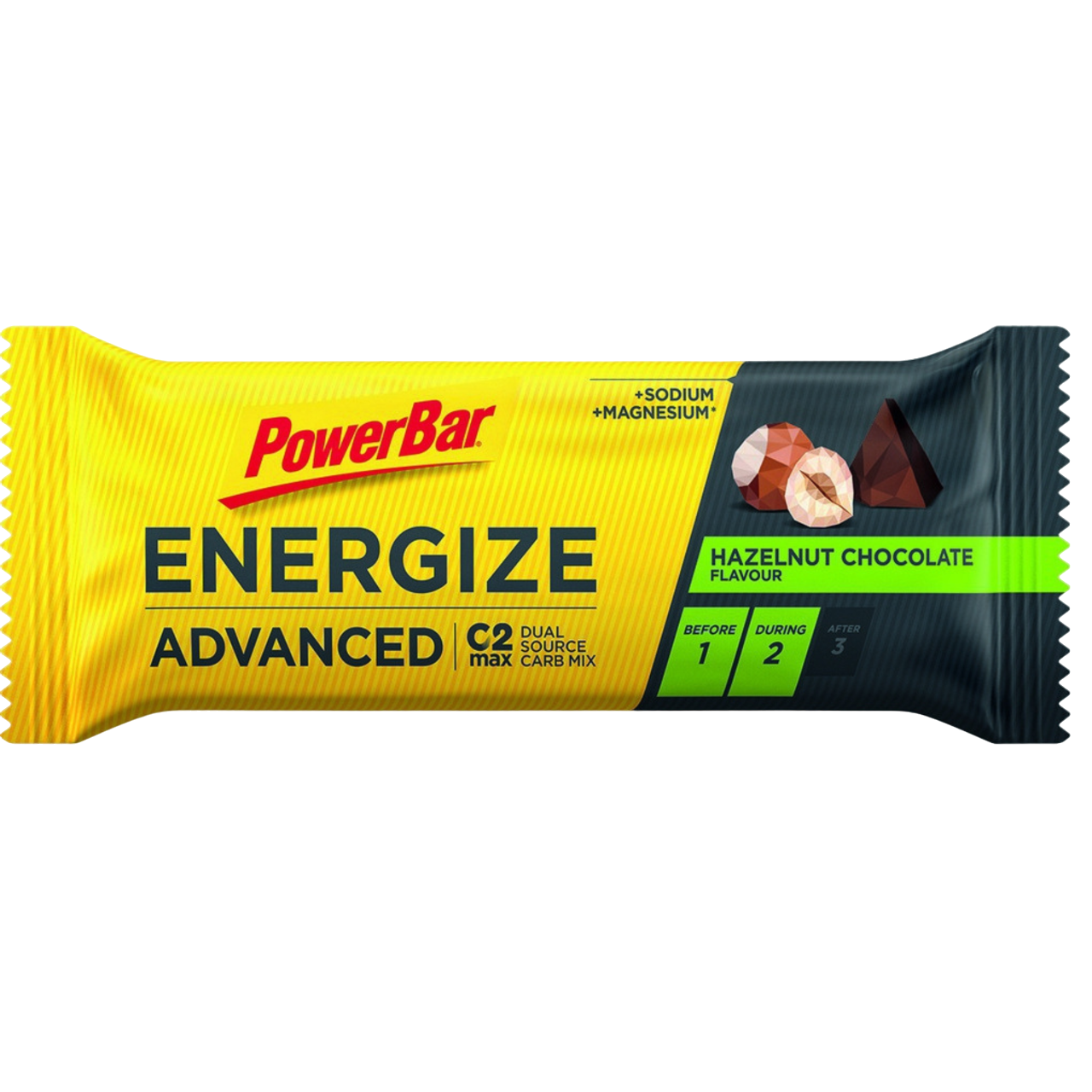 Powerbar Energize Advanced Chocolate Avelã Hazelnut Chocolate 55g C2MAX carboidratos glicose e frutose magnésio sódio Cologne List