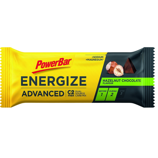 Powerbar Energize Advanced Chocolate Avelã Hazelnut Chocolate 55g C2MAX carboidratos glicose e frutose magnésio sódio Cologne List