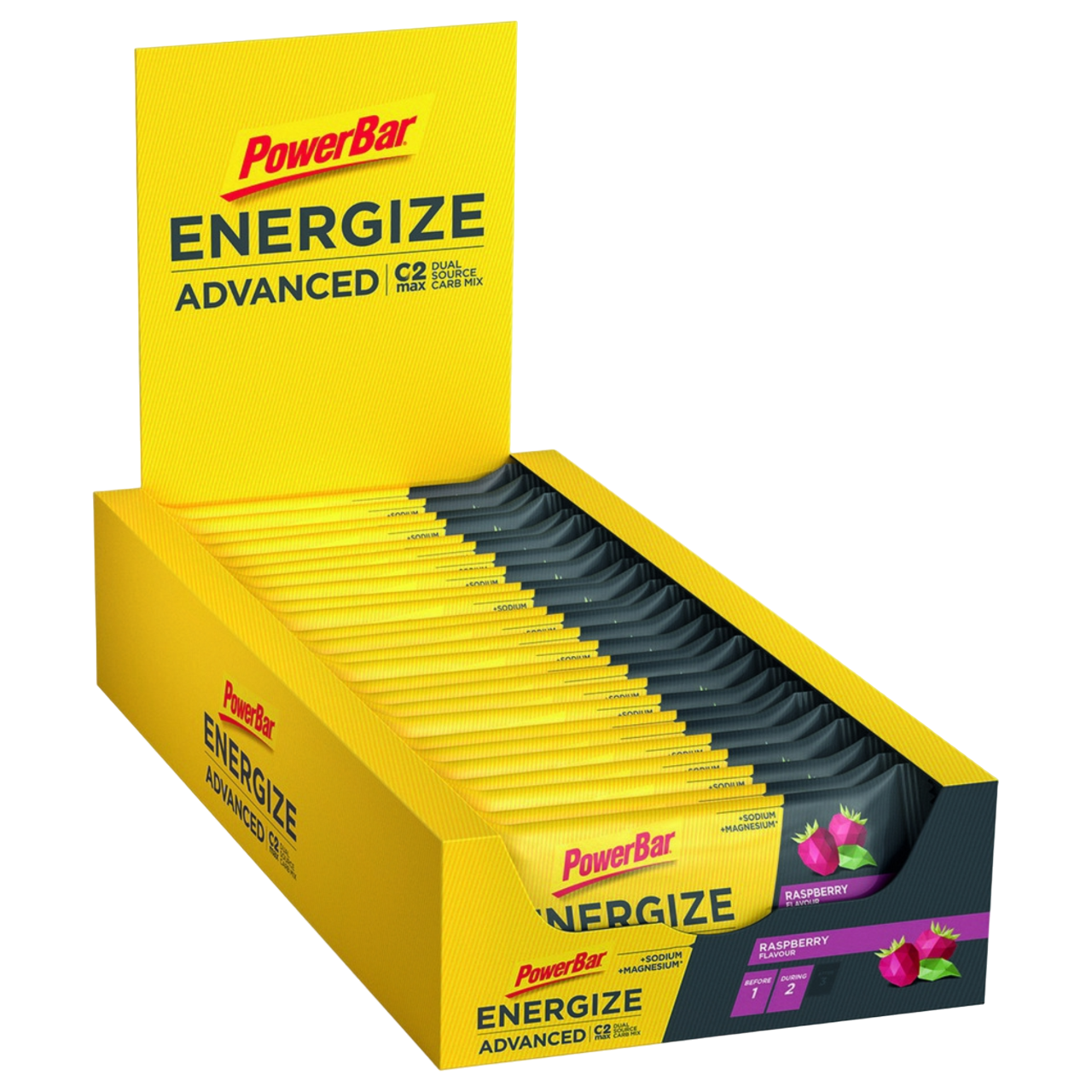 Powerbar Energize Advanced Framboesa Raspberry 15x55g C2MAX carboidratos glicose e frutose magnésio sódio Cologne List