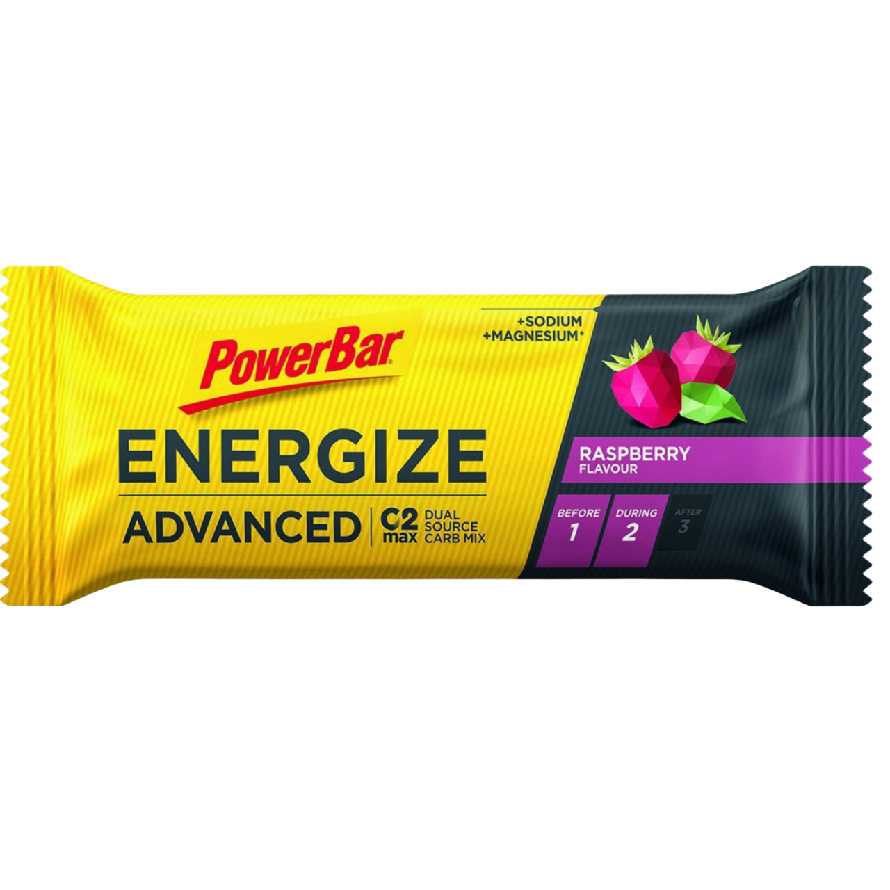 Powerbar Energize Advanced Framboesa Raspberry 55g C2MAX carboidratos glicose e frutose magnésio sódio Cologne List